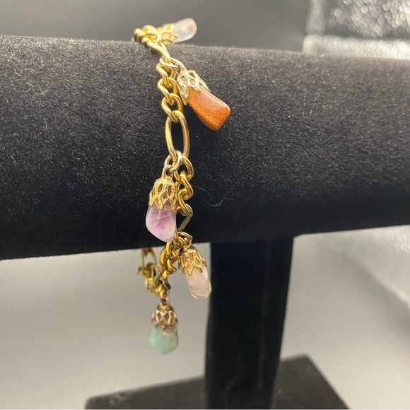 Gemstone Pebble Nugget Charm Bracelet Semi Precious Polished Stones - Picture 2 of 9